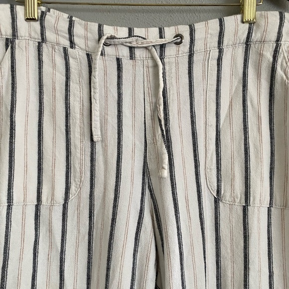 Linen Wide Leg Pants Size Large Neutral Cropped Casual Lightweight Beachy - Picture 3 of 9